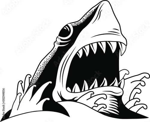 Shark vector tattoo illustration in black color