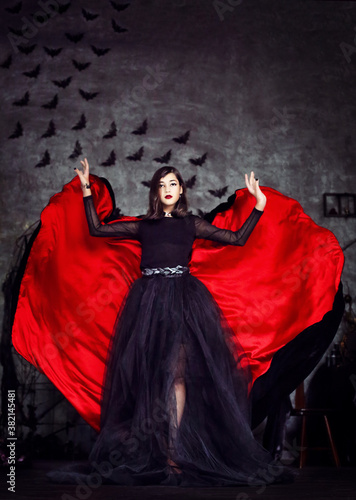  halloween style girl in long black dress