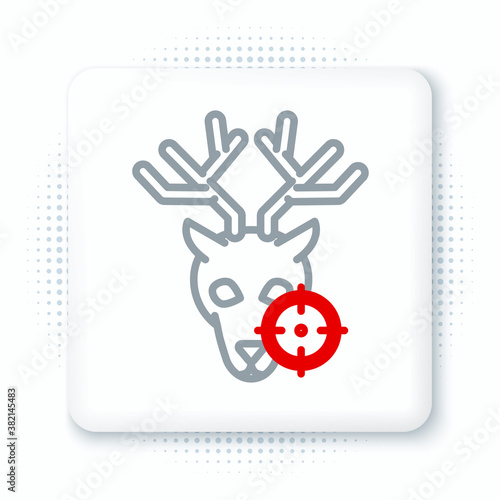 Line Hunt on deer with crosshairs icon isolated on white background. Hunting club logo with deer and target. Rifle lens aiming a deer. Colorful outline concept. Vector.