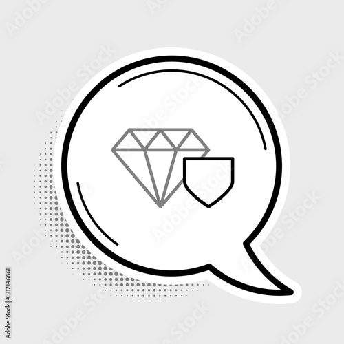 Line Diamond with shield icon isolated on grey background. Jewelry insurance concept. Security, safety, protection, protect concept. Colorful outline concept. Vector.