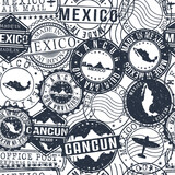 Cancun Mexico Stamps. City Stamp Vector Art. Postal Passport Travel. Design Set Pattern.