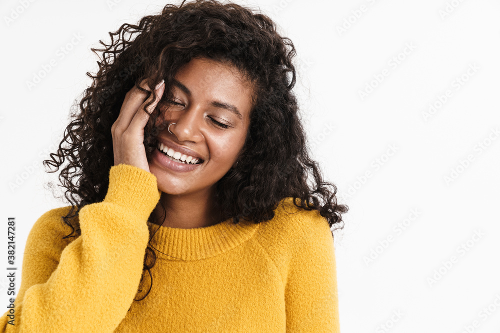 Happy positive young african girl posing isolated Happy positive young african girl posing isolated