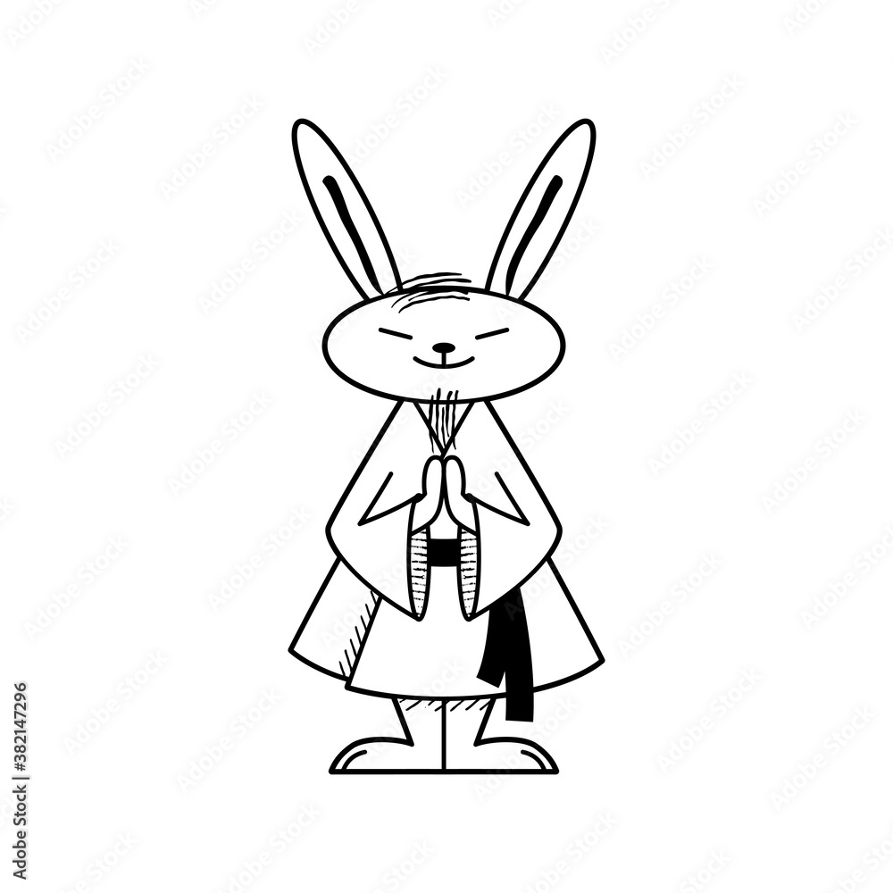Japanese karate teacher hare in kimono with a black belt Japanese karate teacher hare in kimono with a black belt