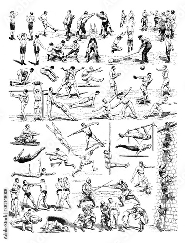 Fototapeta Naklejka Na Ścianę i Meble -  collection of gymnastics and physical sports / Antique engraved illustration from from La Rousse XX Sciele	