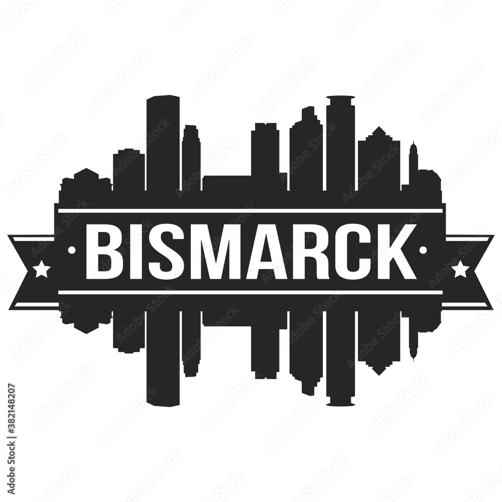 Bismarck Skyline Silhouette Design City Vector Art Stencil.