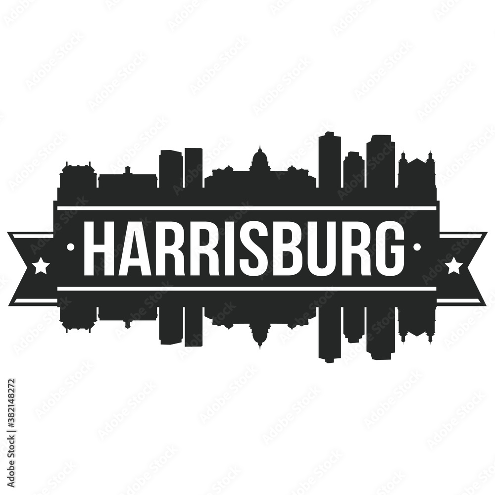 Harrisburg Pennsylvania, Skyline Silhouette Design City Vector Art Stencil.