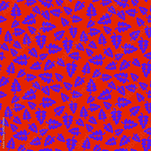  Seamless leaves pattern with orange background.