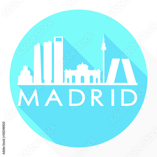 Madrid Spain Europe Flat Icon Skyline Silhouette Design City Vector Art Famous Buildings.