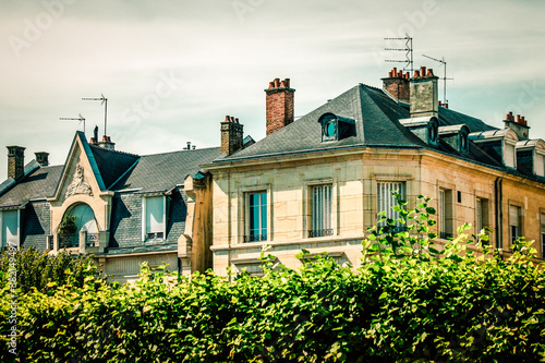 View of the facade of a building in the downtown of Reims in France 