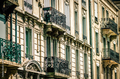 View of the facade of a building in the downtown of Reims in France 