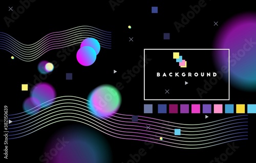 Abstract background. Trendy retro 80s 90s style. Pattern. Vector artwork. Retrowave, synthwave, rave, vapor. Yesterday’s tomorrow. Print, poster, banner. Blue, black, pink, yellow, green, purple color