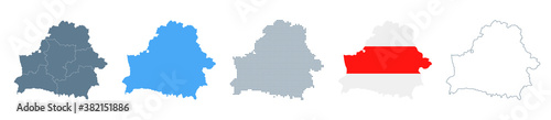 Belarus Map Set - Vector Solid  Contour  Regions  Flag  Pixels