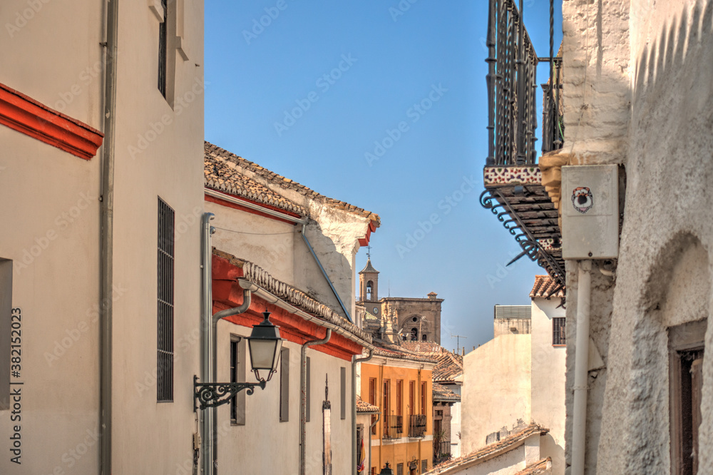 Granada, Spain - September 2020 : Albaycin district in sunny weather, HDR Image