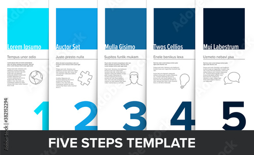 Five simple color steps process infographic template