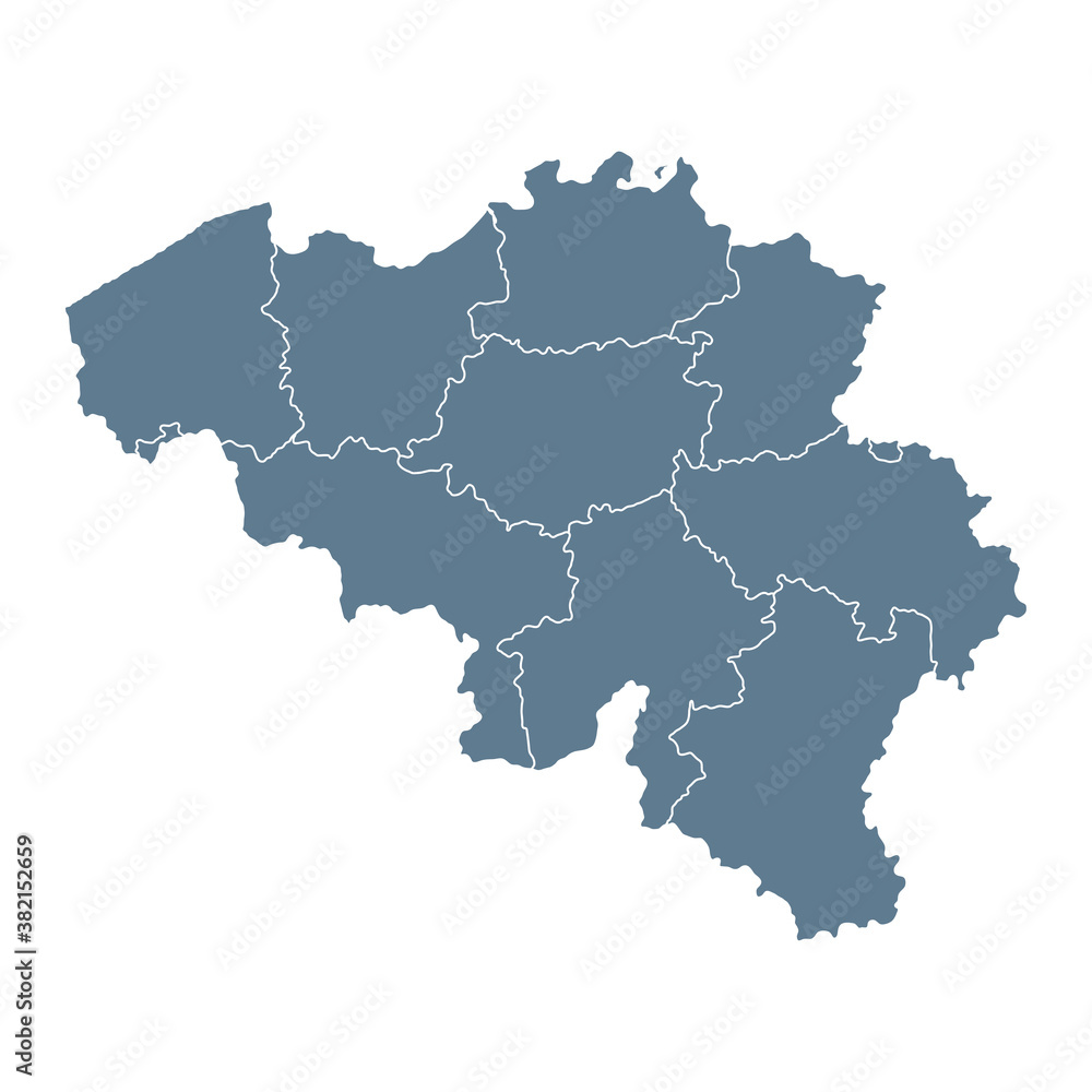 Belgium Map - Vector Solid Contour and State Regions
