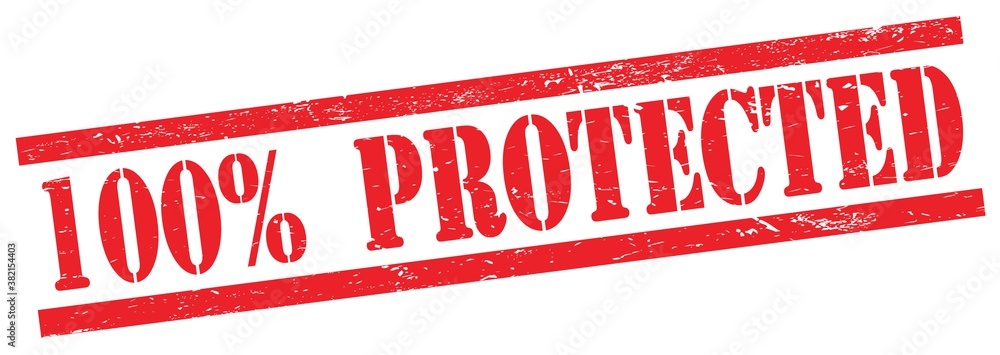 100% PROTECTED text on red grungy rectangle stamp. 100% PROTECTED text on red grungy rectangle stamp.