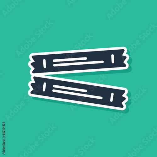 Blue Sugar stick packets icon isolated on green background. Blank individual package for bulk food products as coffee, salt, spices. Vector.