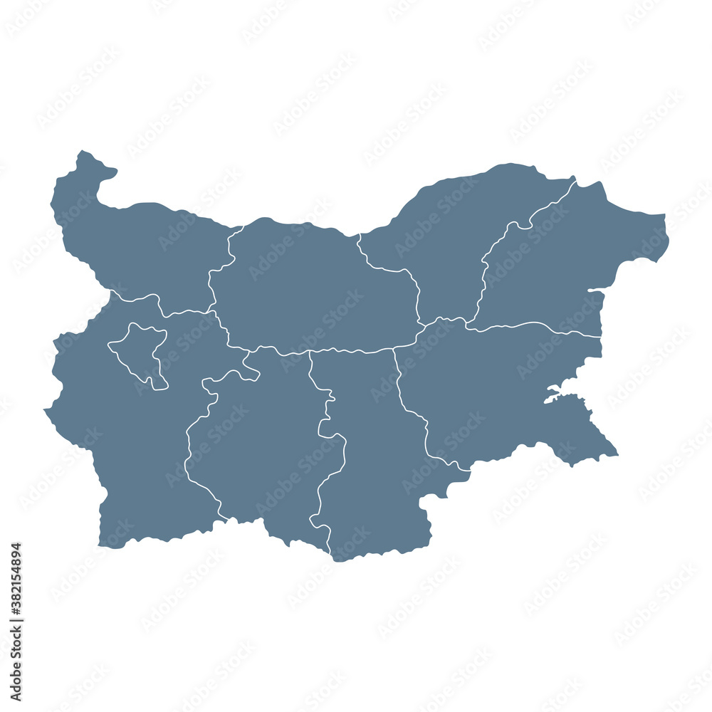 Bulgaria Map - Vector Solid Contour and State Regions