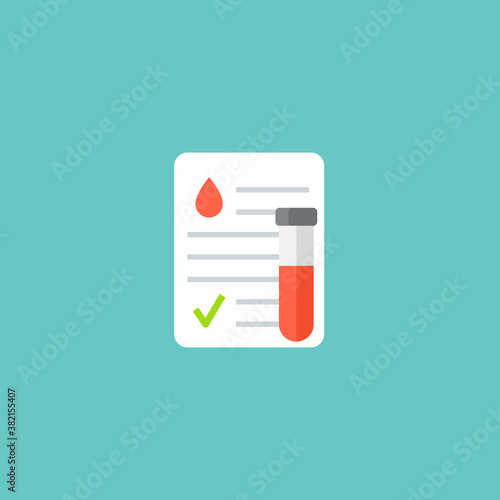 Blood test result lab report health vector icon. Medical checklist patient paperwork, blood test