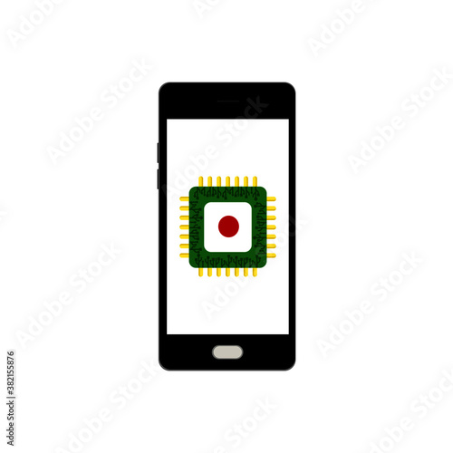 Technology mobile chip and japan flag on white background