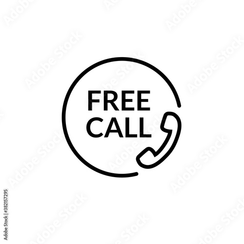 Free call vector line icon. Free phone call care sign contact toll free customer telephone help