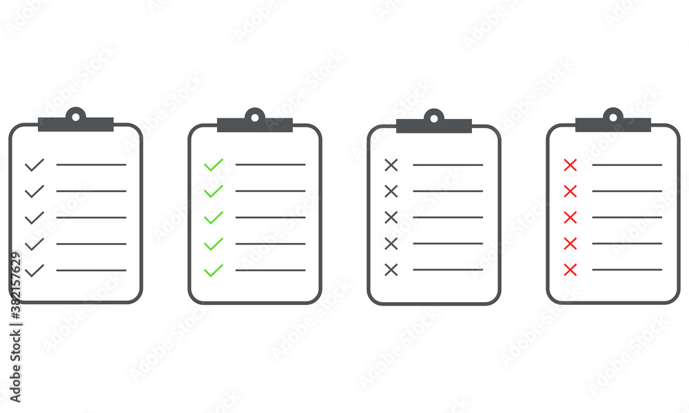 Clipboard, illustration, icon with check mark, white paper Clipboard, illustration, icon with check mark, white paper