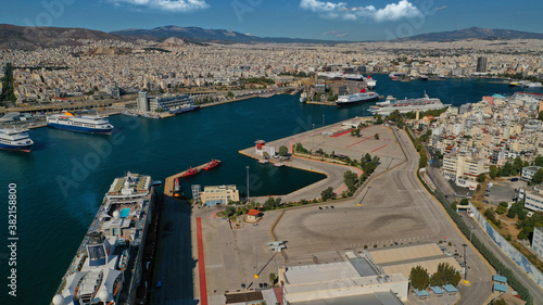 Aerial drone photo of busy port of Piraeus one of the largest in Mediterranean sea, Attica, Greece