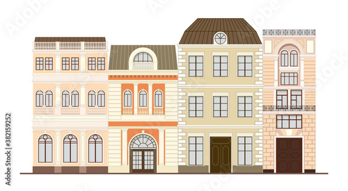 Set of houses in a classic style of architecture. Vector illustration