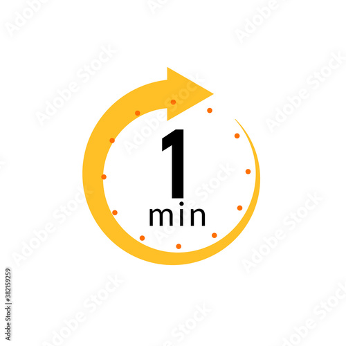 1 minutes clock quick number icon. 1min time circle icon