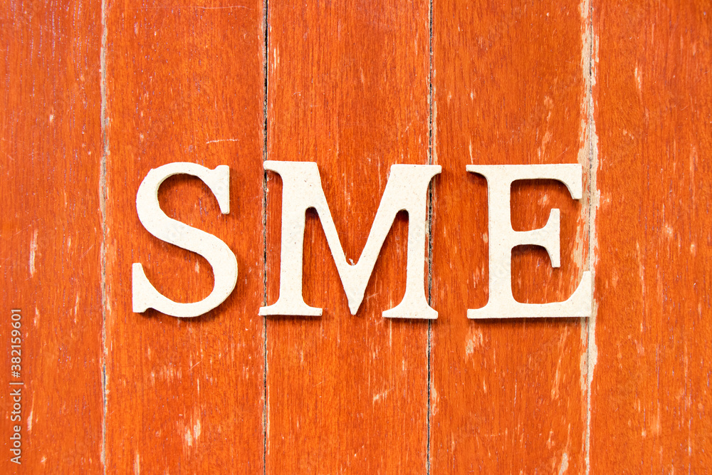 Alphabet letter in word SME (abbreviation of Small and medium sized enterprises) on old red color wood plate background