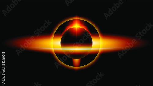 Sun Eclipse Orange Fire Dark Background Vector Moon Design Style Space Science Glow Light