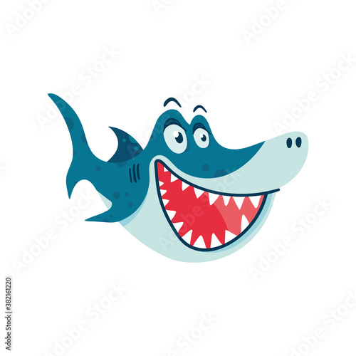 Sharks in cartoon style. Comic sharks emotions. Ocean fish character. Collection of illustrations for children isolated on a white background. Vector