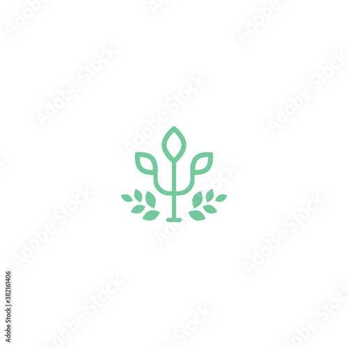 Green Greek letter Psi with leaf. Neuropsychology and psychology logo isolated on white.