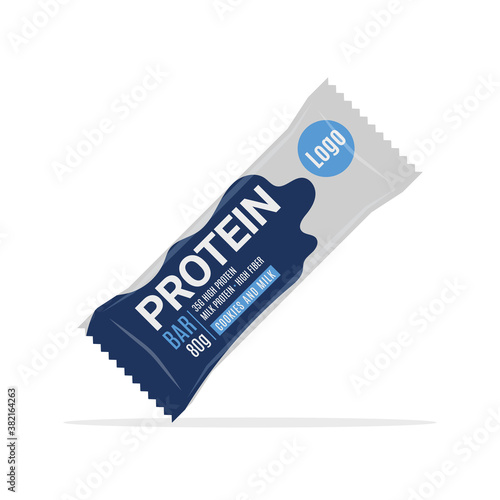 Protein bar icon. Protein snack chocolate energy mockup. Vector flat packet design
