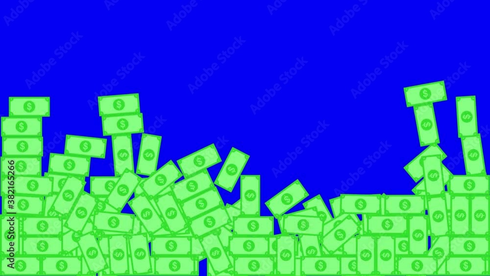 2d animation of falling dollar bills on chroma key blue screen 2d animation of falling dollar bills on chroma key blue screen