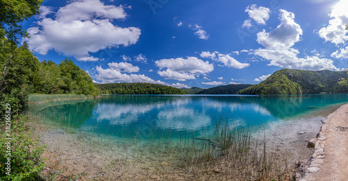 View on idyllic lake in the Plitvice lakes national park in Croatia during daytime