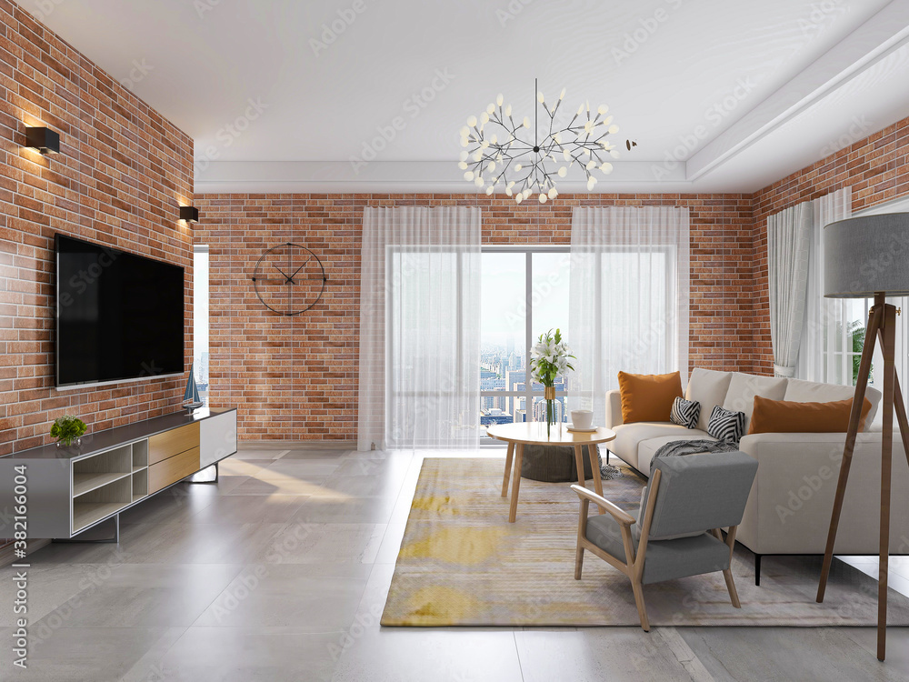 Fototapeta premium There are sofa, table and other facilities in the clean and tidy living room