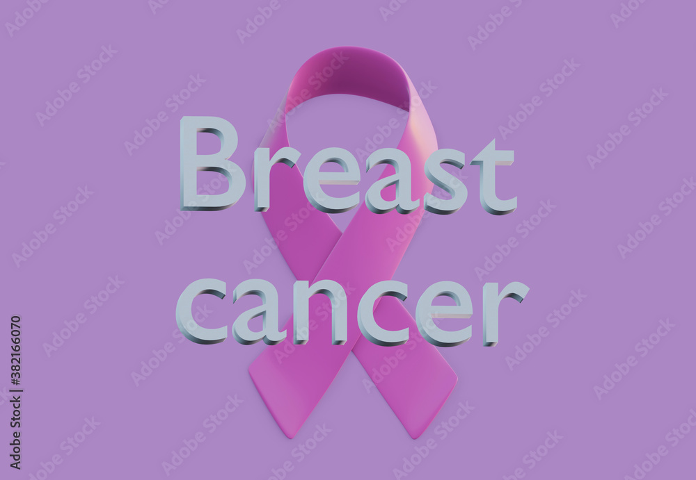 Breast cancer awareness, pink ribbon symbol on pink background, 3d render Breast cancer awareness, pink ribbon symbol on pink background, 3d render