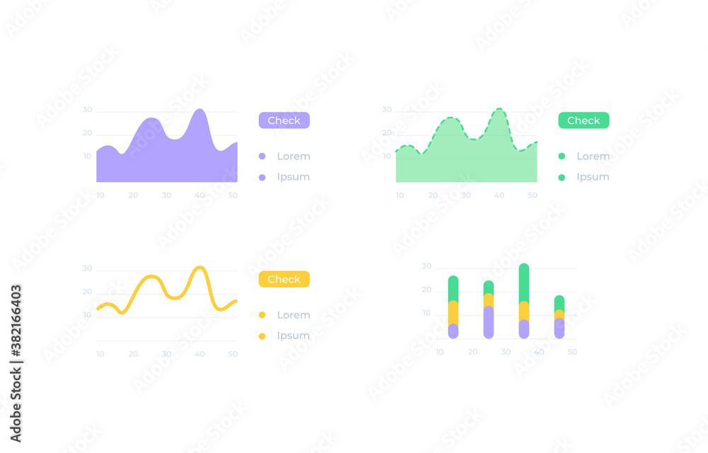 Info presentation UI elements kit. Data visualisation isolated vector icon, bar and dashboard template. Web design widget collection for mobile application with light theme interface