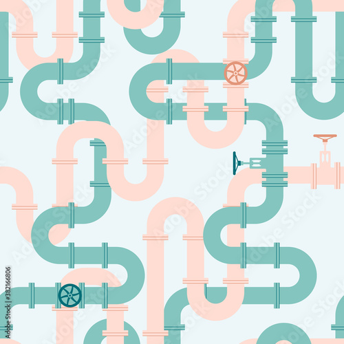 Intertwining pipelines vector seamless pattern in flat style.