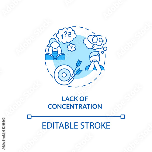 Concentration loss concept icon. Screen addiction symptom idea thin line illustration. Problems in decision-making. Memory loss. Vector isolated outline RGB color drawing. Editable stroke