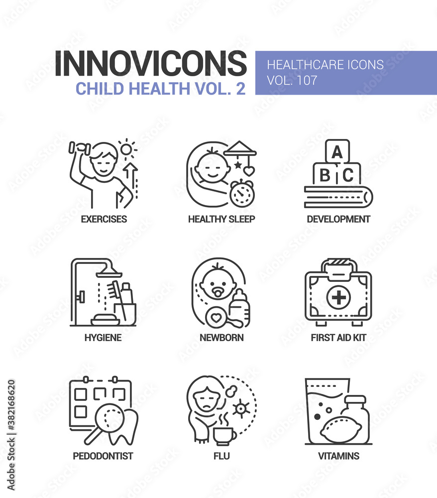 Child health - vector line design style icons set