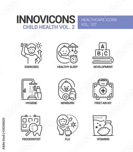 Child health - vector line design style icons set