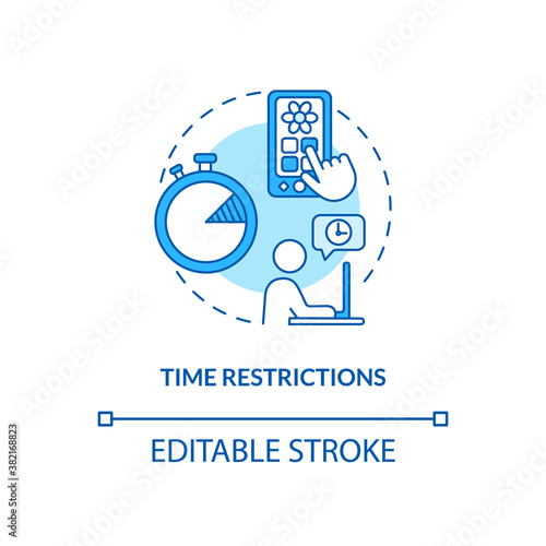 Time restrictions concept icon. Parental control element idea thin line illustration. Scheduling. Child web browsing management. Vector isolated outline RGB color drawing. Editable stroke