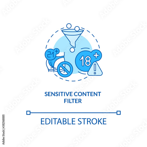 Sensitive content filter concept icon. Parental control element idea thin line illustration. Censorship on social media. Offensive material. Vector isolated outline RGB color drawing. Editable stroke