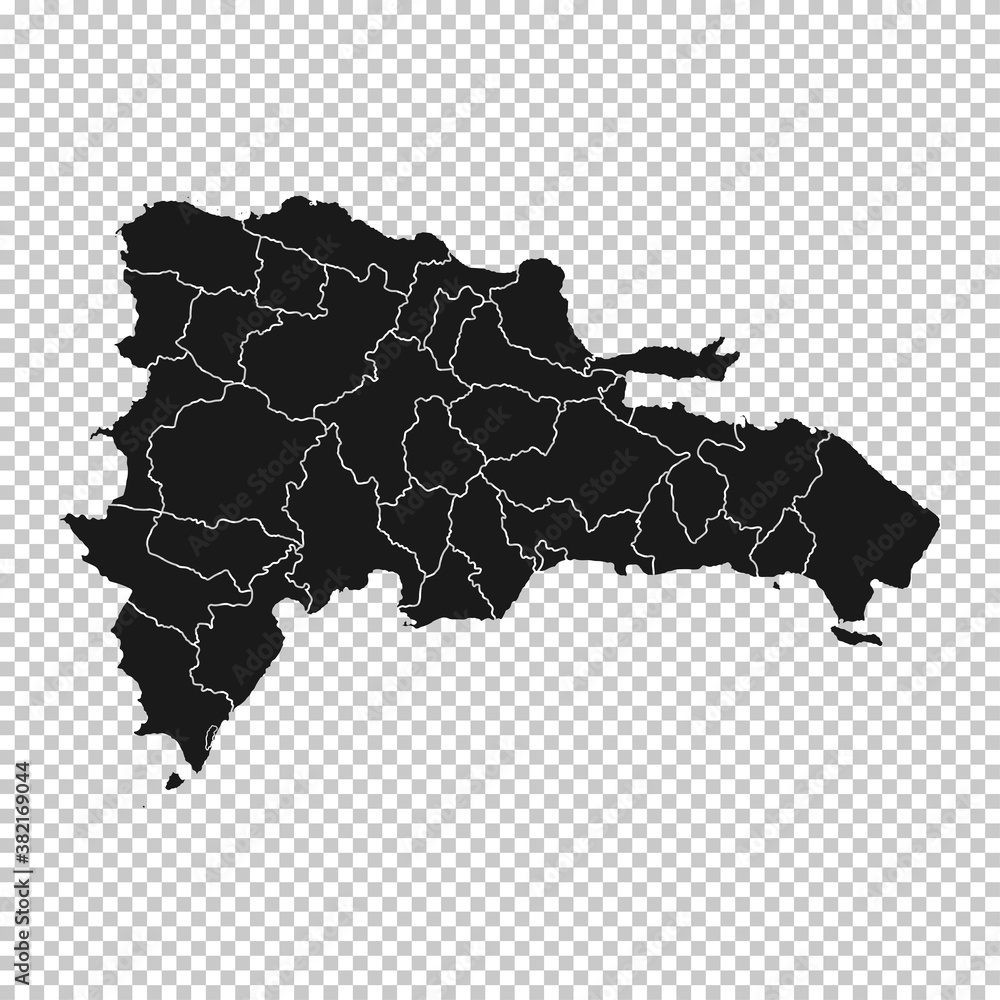 Dominican Republic Map - Vector Solid Contour and State Regions on Transparent Background