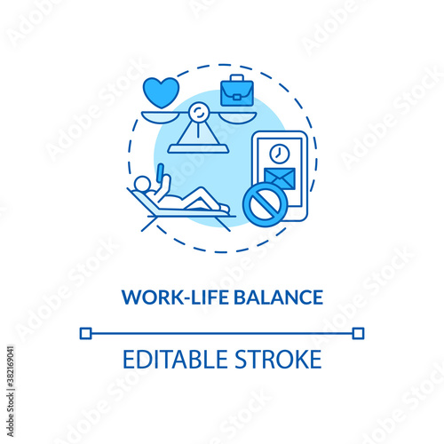 Work-life balance concept icon. Screen addiction prevention idea thin line illustration. Technology use. Workaholics. Unproductive behavior. Vector isolated outline RGB color drawing. Editable stroke