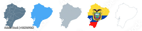 Ecuador Map Set - Vector Solid, Contour, Regions, Flag, Pixels photo