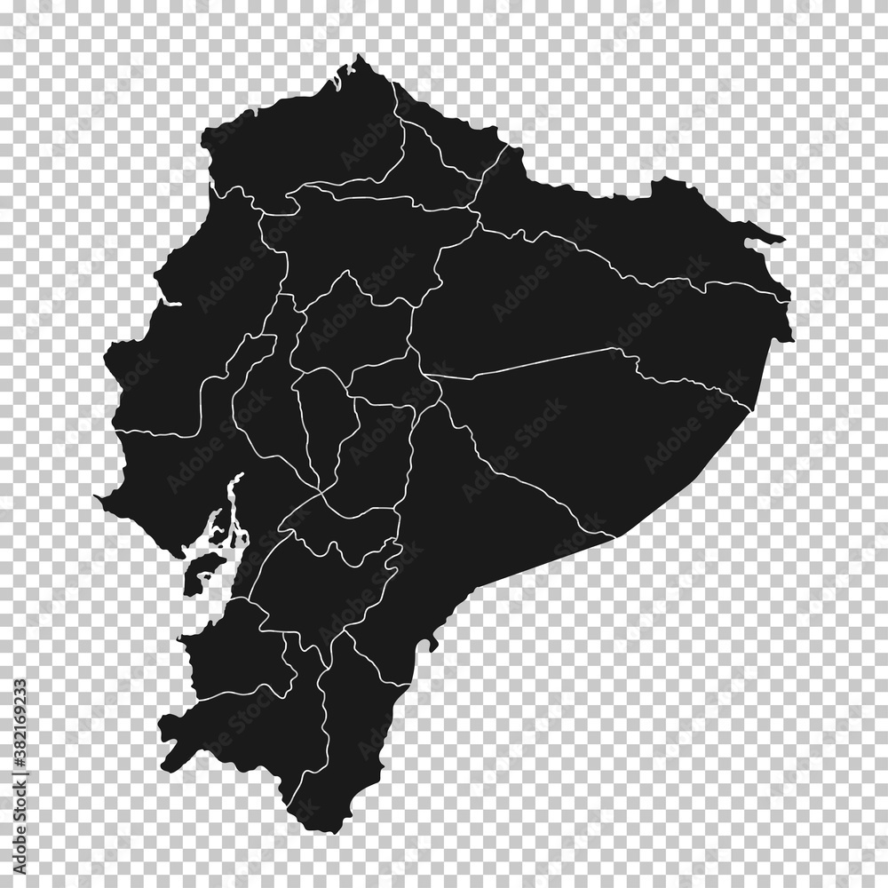 Fototapeta premium Ecuador Map - Vector Solid Contour and State Regions on Transparent Background