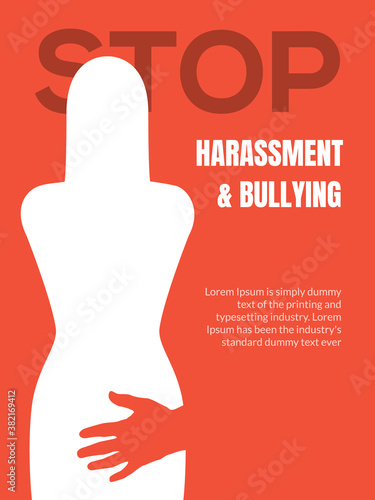 Sexual harassment violence stop poster. Sexual harassment assault woman concept